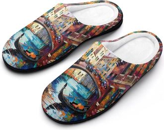 Generic Venice Italy Painting Funny Mens Cotton Slippers Soft Non-Slip Rubber Sole House Slipper Indoor Outdoor