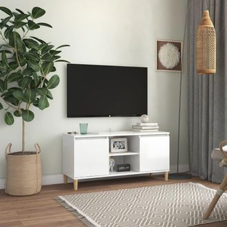 vidaXL Vidaxl - Mueble De Tv Patas Madera Pino Blanco Con Brillo 103,5x35x50 Cm