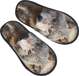 Generic Cotton Slippers Walking Wolf Soft Sliders Portable Slippers For Big Kid Winter Adult M