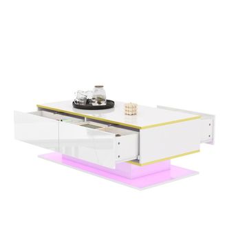 Matteo Modern High-Gloss White LED Coffee Table with Gold Accents