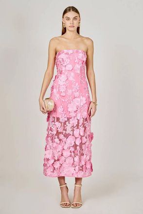 endless rose Strapless Floral Embroidered Maxi Dress In Icy Blue