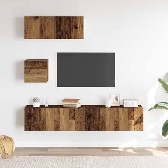Berkfield Home Classic 4 Piece TV Cabinet Set Wall-mounted Old Wood Engineered Wood in Brown