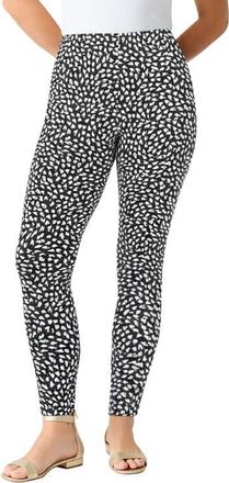 Roaman's Plus Size Essential Stretch Ankle Length Pull On Legging in Black White Abstract at Nordstrom, Size Medium