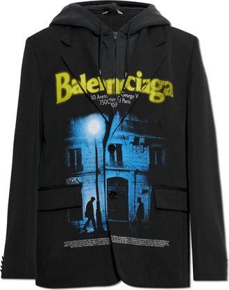 Balenciaga Blazer met ge&iuml;ntegreerde capuchon - Heren - Blazers - Zwart - L - Katoen - Jassen