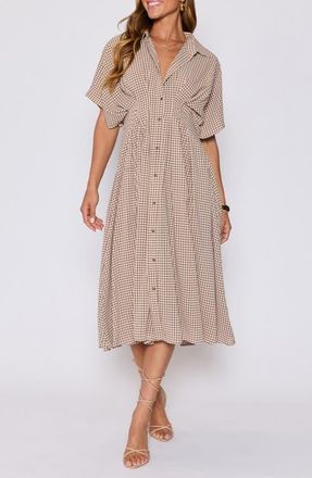 VICI Collection Jessica Gingham Shirtdress in Brown/Cream at Nordstrom, Size X-Large