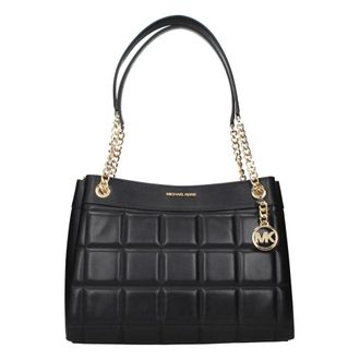 Michael Kors Tassen, Dames, Zwart, ONE Size, Leer, Michael Kors Zwarte Leren Schoudertas