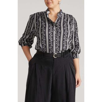 Universal Standard Endora Ruffle Trim Button-Up Shirt in Florentine Print at Nordstrom, Size 4X-Large