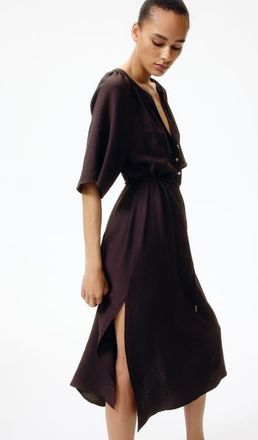 H&M Tie-detail Tunic Dress in Dark Brown at Nordstrom, Size X-Small