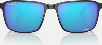 Ray-Ban Rb3721 Chromance - Occhiali da sole squadrati nero su argento con lenti blu specchiate polarizzate