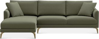 Castlery Lena Chaise Sectional Sofa Left Facing Customized, (Performance Fleece) Moss (Brass Legs), Spill Resistant, Removable Covers for Castlery