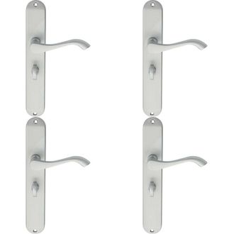 Loops 4x PAIR Curved Handle on Long Slim Bathroom Backplate 241 x 40mm Satin Chrome