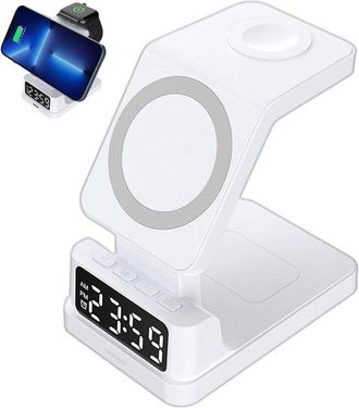 No Brand Reloj Despertador Digital Con Base De Carga - Rutina Matutina Eficiente - Carga Inal&aacute;mbrica - Carga R&aacute;pida De 15 W - Blanco