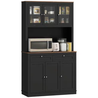Mauro Ferretti Credenza Cucina Alta Con 4 Armadietti, 2 Cassetti E Piano Centrale, 100x40x180 Cm, Nero