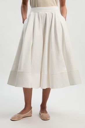 Karen Millen Cotton Tailored Full Midi Skirt in Ivory at Nordstrom, Size 10