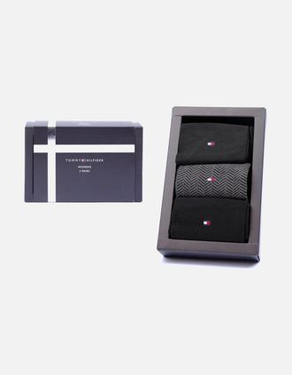 Tommy Hilfiger Womens 3-Pack Herringbone Pattern & Classic Womens Socks Gift Box, Black - Size: 2/2.5/5/4.5/4/3.5/3