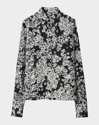 Burberry Flower Print Button Down Silk Top