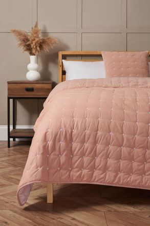 BHS Cross Stitch Quilted Bedspread in Pink | Size: Small