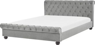 Beliani Letto Imbottito In Velluto Grigio Chiaro Con Rete A Doghe 180 X 200 Cm Avallon