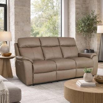 Aspire Home Accents Kingsmere 3 Seater Power Recliner Sofa in Real Leather in Brown