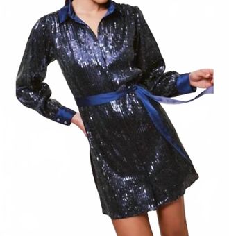 Hutch Claudette Long-Sleeve Mini Shirt Dress In Navy