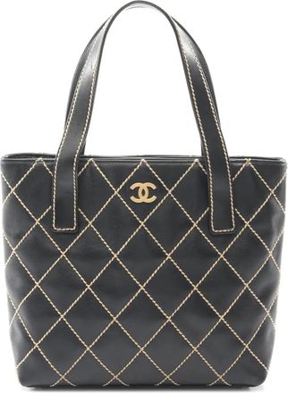 Chanel Borsa tote Wild Stitch piccola in pelle di vitello trapuntata 2003-2004 - Nero