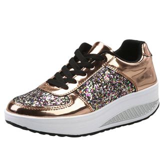 Generic WomenS Platform Sneakers, Glitter Trainers, Lace-Up Casual Shoes, Fashion Chunky Sneakers, Metallic Finish Shoes, Lightweight Walking Shoes, Non-Slip 