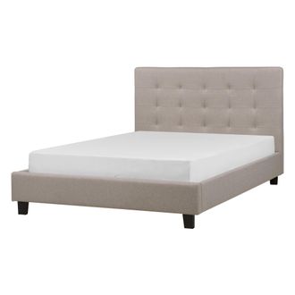 Beliani Beliani - Cama Con Somier De Poli&eacute;ster Gris Claro 140 X 200 Cm Abotonado La Rochelle