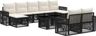 vidaXL Conjunto De Sof&aacute;s De Jard&iacute;n 10 Uds. Negro Y Blanco Crema Vidaxl