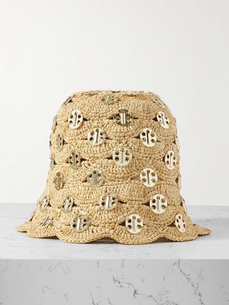 Paco Rabanne Cappello Da Pescatore In Rafia Crochet Smerlata Con Decorazioni - Oro
