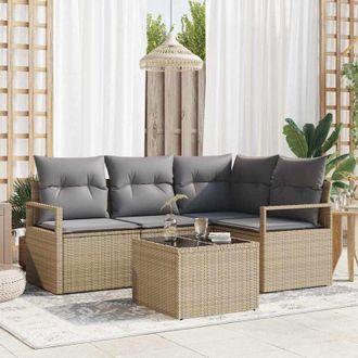 vidaXL Conjunto De Sof&aacute; De Jard&iacute;n 5 Pcs Beige Polirat&aacute;n Vidaxl