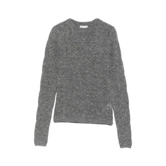 Brunello Cucinelli Brunello Cucinelli, Round-neck Knitwear, female, Gray, Size: XS Open-Knit Crew Neck Sweater