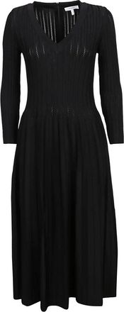 Casasola Pointelle Midi Jurk V-Hals - Dames - Casual kleedjes - Zwart - XS - Kleedjes