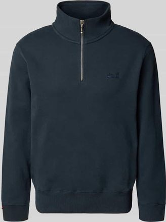 Superdry Sweatshirt mit Rei&szlig;verschluss und Label-Stitching in Marine, Gr&ouml;&szlig;e XXXL