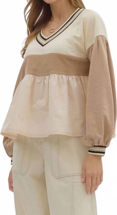 Entro Color Block Mixed Top In Taupe