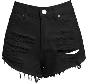 SS7 New Womens High Waisted Ripped Shorts, Black, White, Sizes 6 to 14 (UK - 8, Black)
