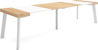 Skraut Home Mesa Consola Extensible, Mesa Comedor Plegable, 300, Para 14 Comensales, Patas De Madera, Estilo Moderno, Roble Y Blanco - Skraut Home