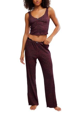 Free People Fresh in Love Pointelle Pajamas in Black/Burgundy at Nordstrom, Size X-Large