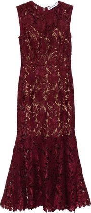 Self Portrait Burgundy Guipure Lace Midi Dress