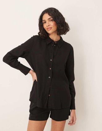 Jacqueline de Yong relaxed linen shirt in black - part of a set
