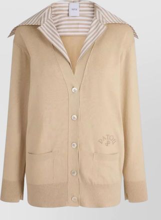 Patou poplin collar cardigan front pockets