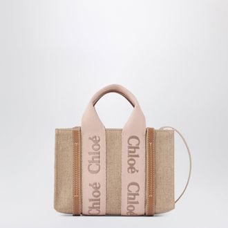 Chlo&eacute; Small Woody tote bag in linen Blushy beige