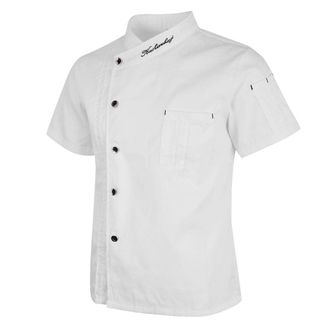 HOMYL White/Black/Red Solid Chef Jackets Short Sleeves Coat Kitchen Uniforms for Women Men - White M, as described