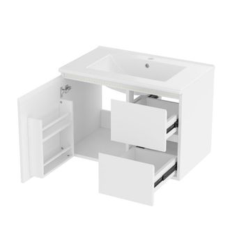 Urban Meuble Mueble de ba&ntilde;o suspendido 76cm con LED, 1 puerta y 2 cajones, Blanco