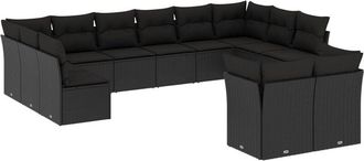 vidaXL Set De Sof&aacute;s De Jard&iacute;n 12 Piezas Cojines Rat&aacute;n Sint&eacute;tico Negro Vidaxl