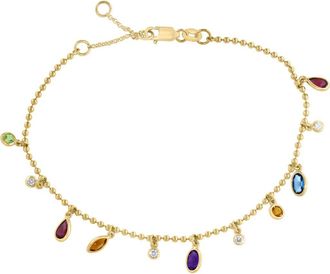 Effy 14K Yellow Gold Rainbow Gemstone Dangle Bracelet in 14K Gold at Nordstrom, Size 7.5