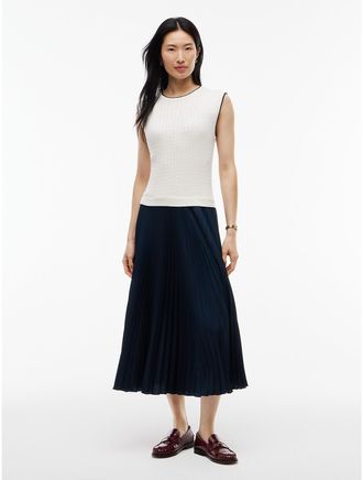 Tommy Hilfiger Womens Mixed-Media Sleeveless Pleated Dress - Navy - XL
