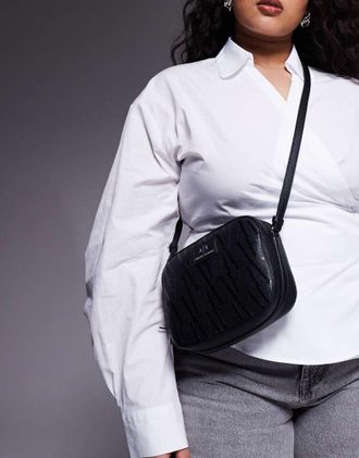 A|X Armani Exchange Silvye - Borsa a tracolla nera con monogramma-Nero