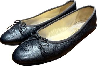 Chanel Navy Blue Leather Ballet Flats Size 39.5