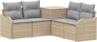 vidaXL Juego De Sof&aacute; 5 Uds. Beige Y Gris Claro Rat&aacute;n Sint&eacute;tico Y Acero Vidaxl