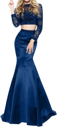 Sherri Hill Mermaid Satin Prom Dress In Navy